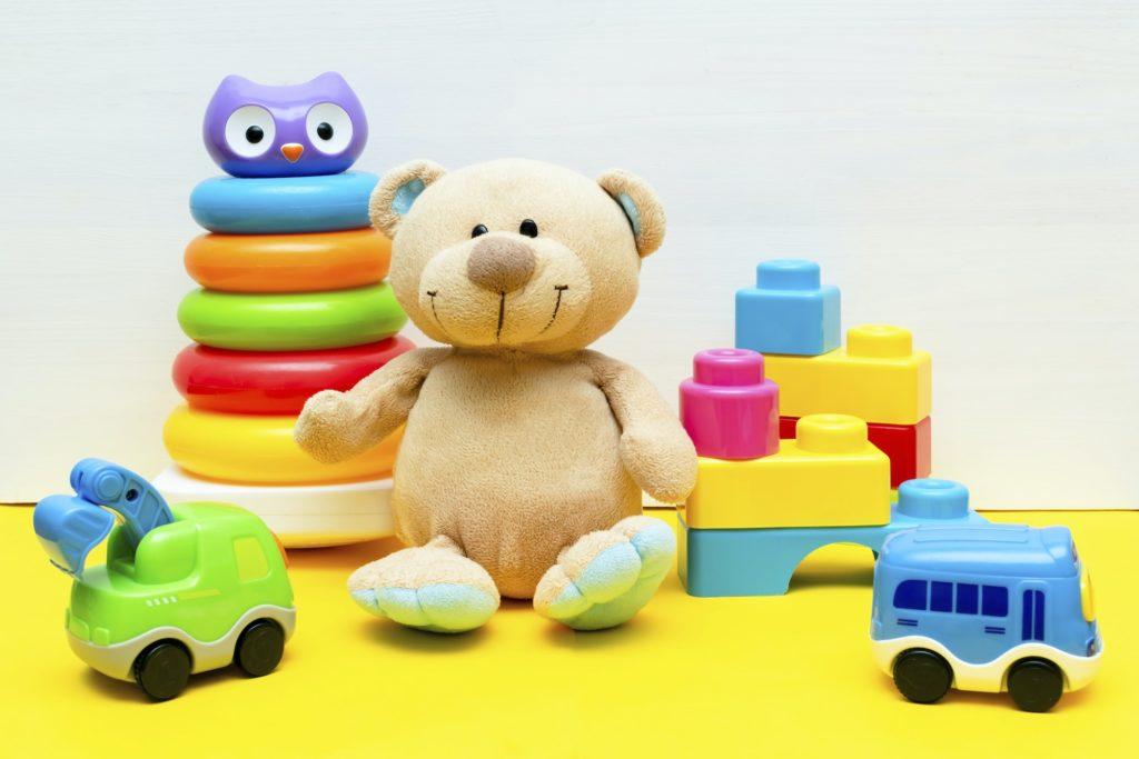 teddy bear with constructor,pyramid,toy blocks, cars, baby's childhood development,Educational logic